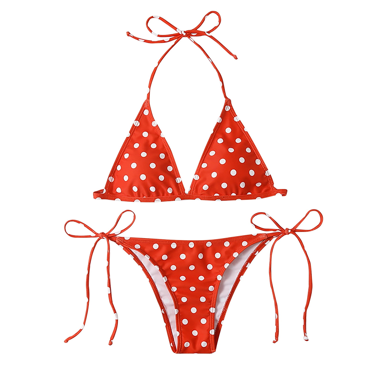 Aueoeo Swimsuits for Women Tie String Triangle Bikini Set Polka Dot Two ...