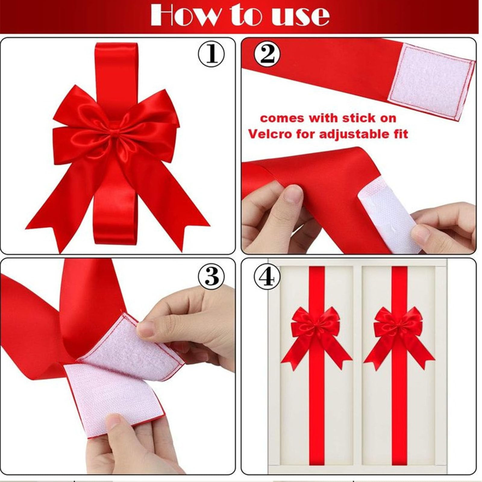 Trianu 6Pcs Christmas Cabinet Ribbons Bows Decorations 40in/100cm Large Red Kitchen Cabinet Door Ribbons and Bows for Christmas Party Supplies