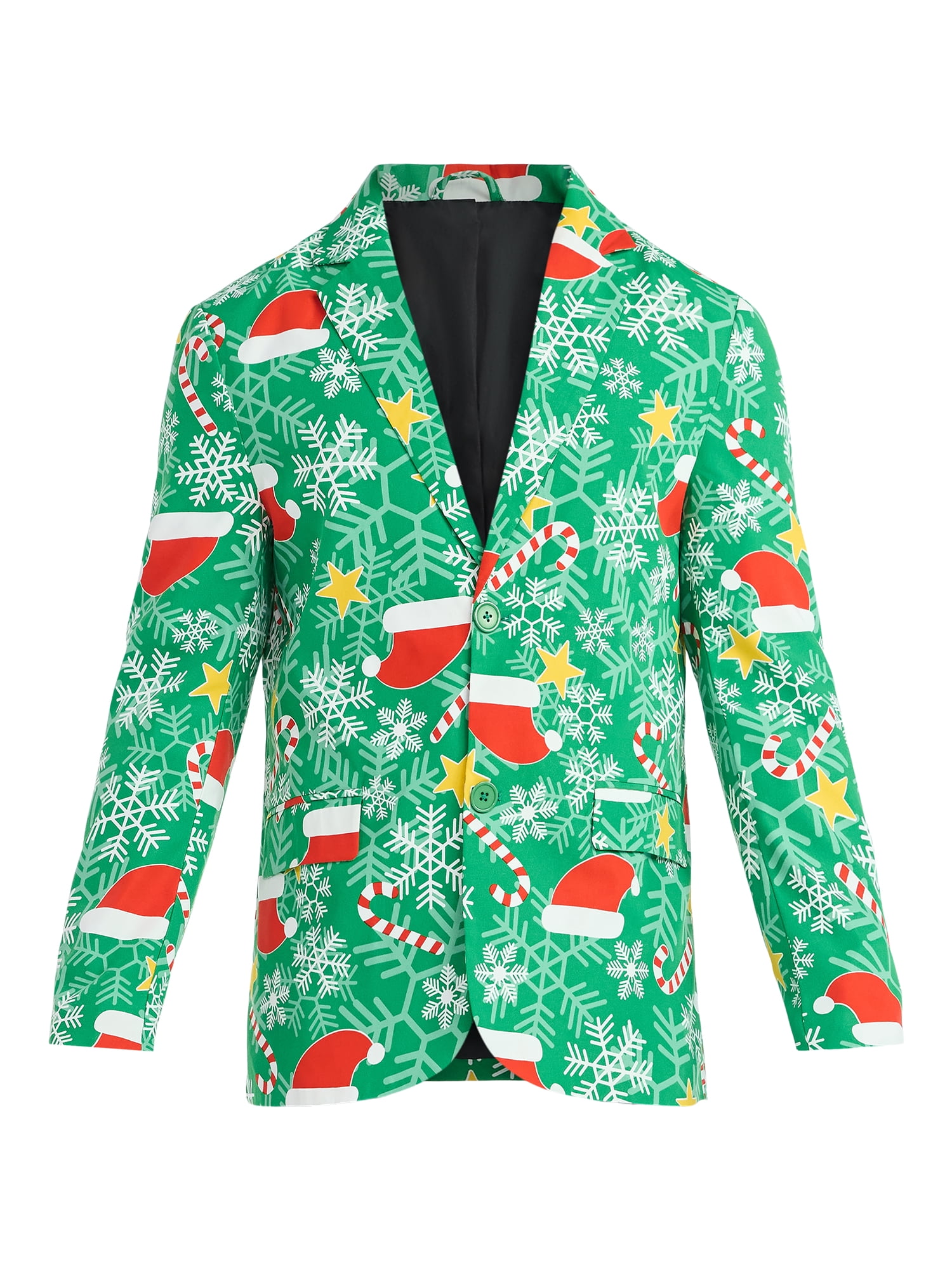 Jolly Knits Men's and Big Men's Christmas Holiday Print Suit Jacket Blazer, Sizes S-3XL