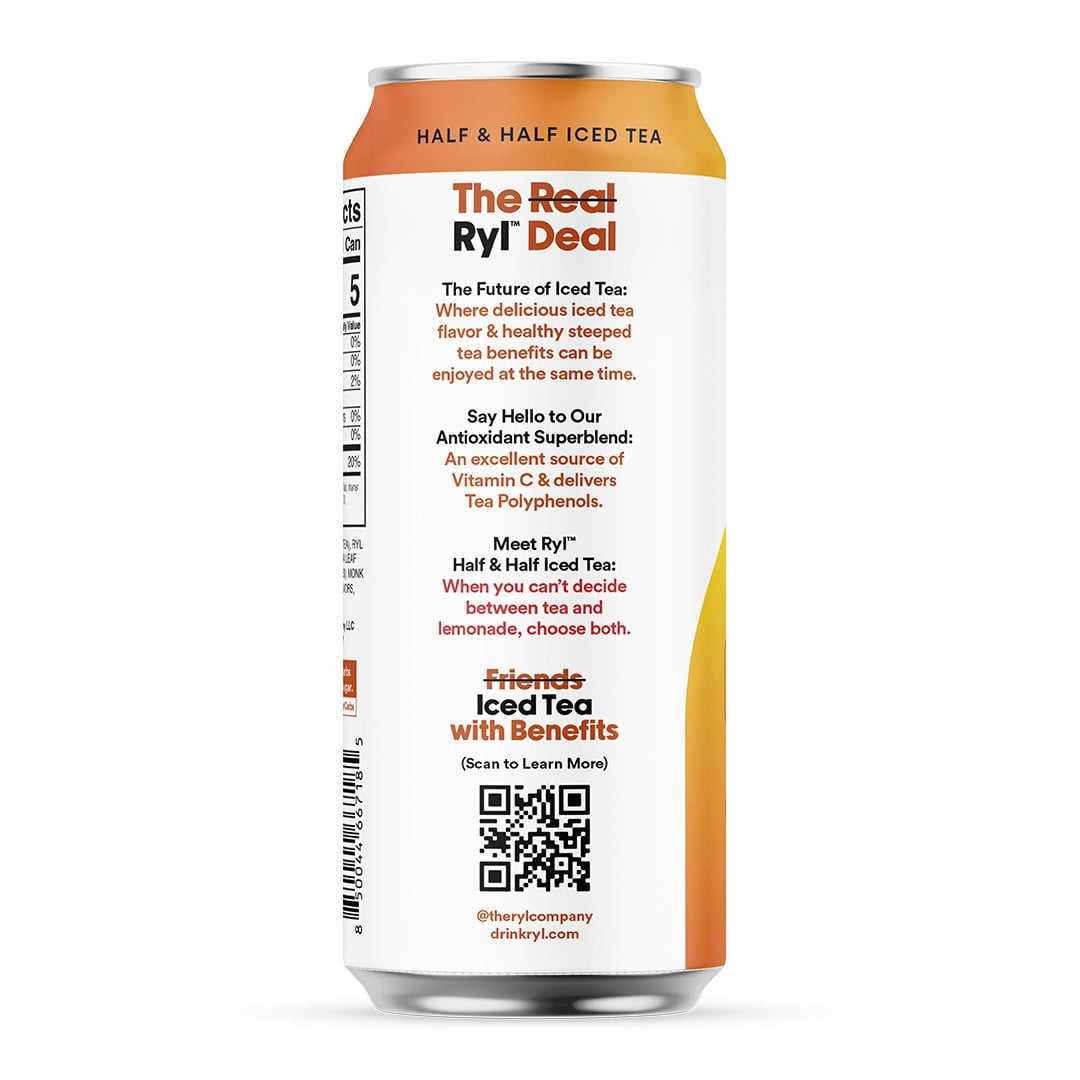 (6 pack) Ryl Iced Tea, Half & Half (Tea/Lemonade), Antioxidant Superblend, Zero Sugar, Low Carb, Zero Calorie Iced Tea, 16.0 fl oz, Can