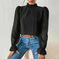 thumbnail image 4 of Gnshining Pleated Blouse for Women Long Sleeve Mock Neck Lace Sheer Casual Tops Fall Fashion Solid Color Outfits, 4 of 6