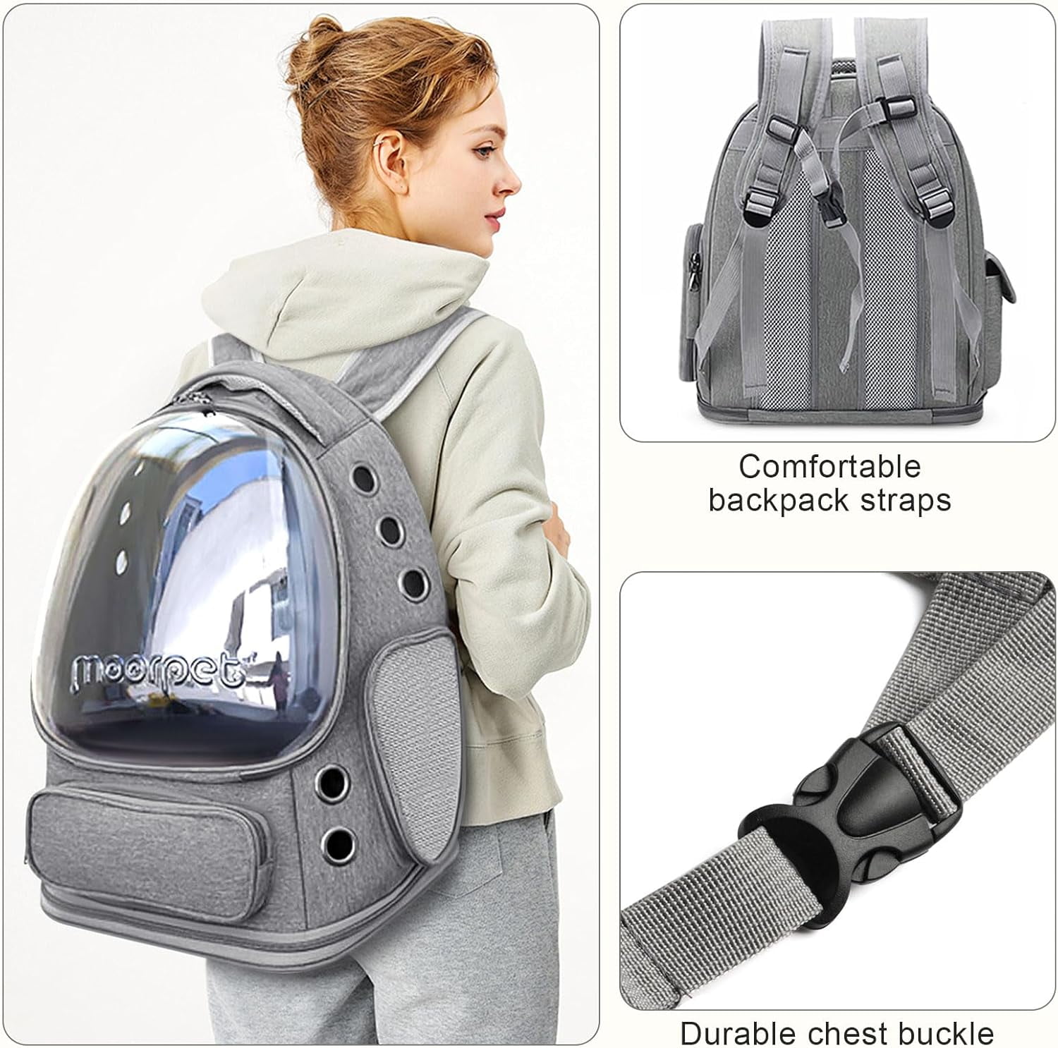 TJOUL Cat Backpack Carrier, Breathable Cat Bubble Backpack Upgrade Large Space Cat Carrier for Kitty Small Dog, Foldable Airline Approved Cats Backpack, Enlarge Transparent PetTravel Backpack (Grey)
