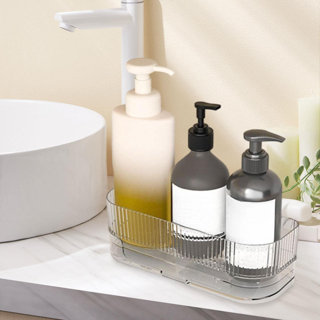 Organizador de fregadero de cocina, escurridor de fregadero, dispensador de jabón transparente resistente, organizador de encimera con bandeja de