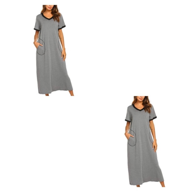 Qarigey Camisones favorecedores para mujer - Para momentos íntimos Perfecto para momentos íntimos Camisón de algodón Manga de dormir Gris-plata L 2Conjunto