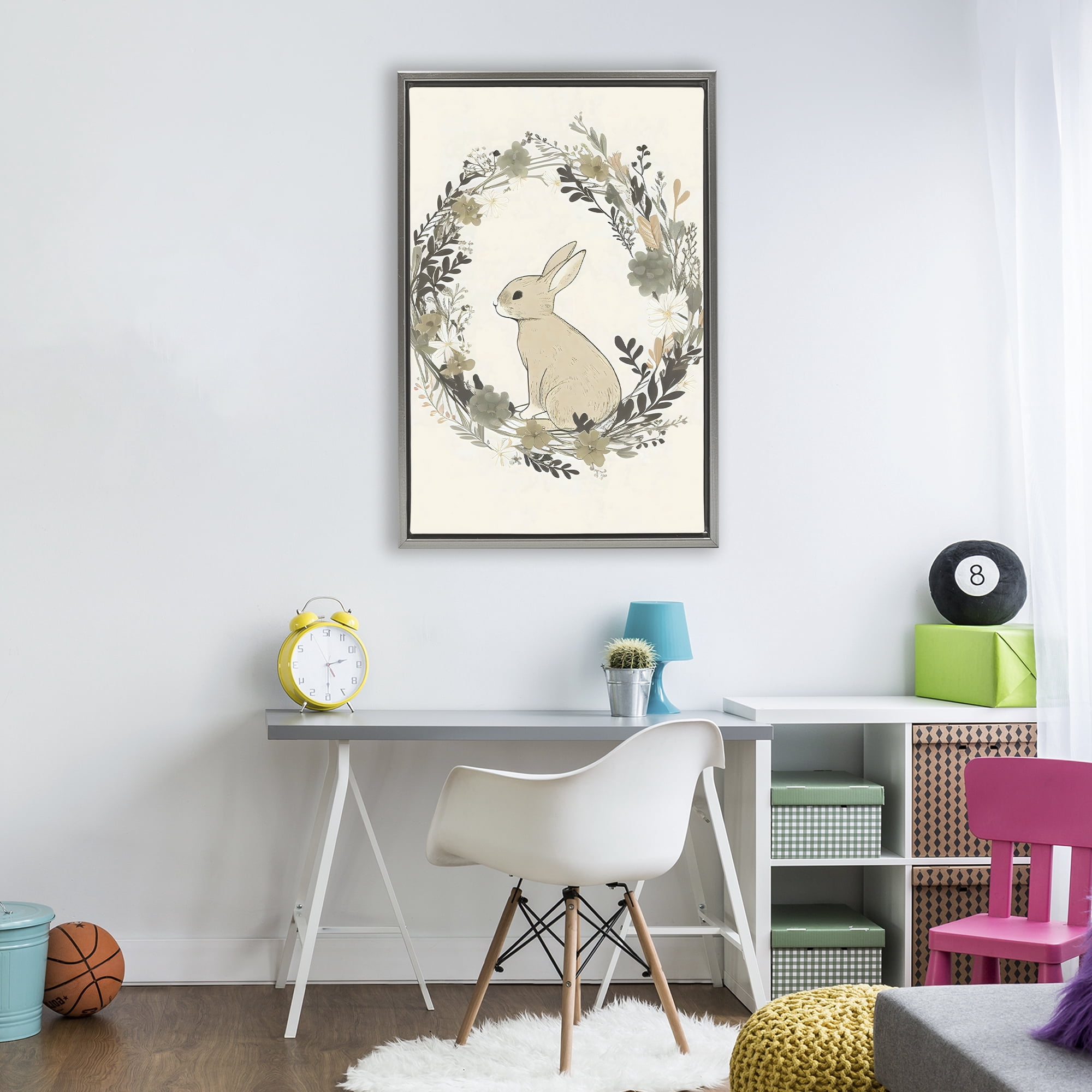 Stupell Industries Pastoral Bunny Wreath Gray Framed Floater Canvas Wall Art, design by Creative Studio