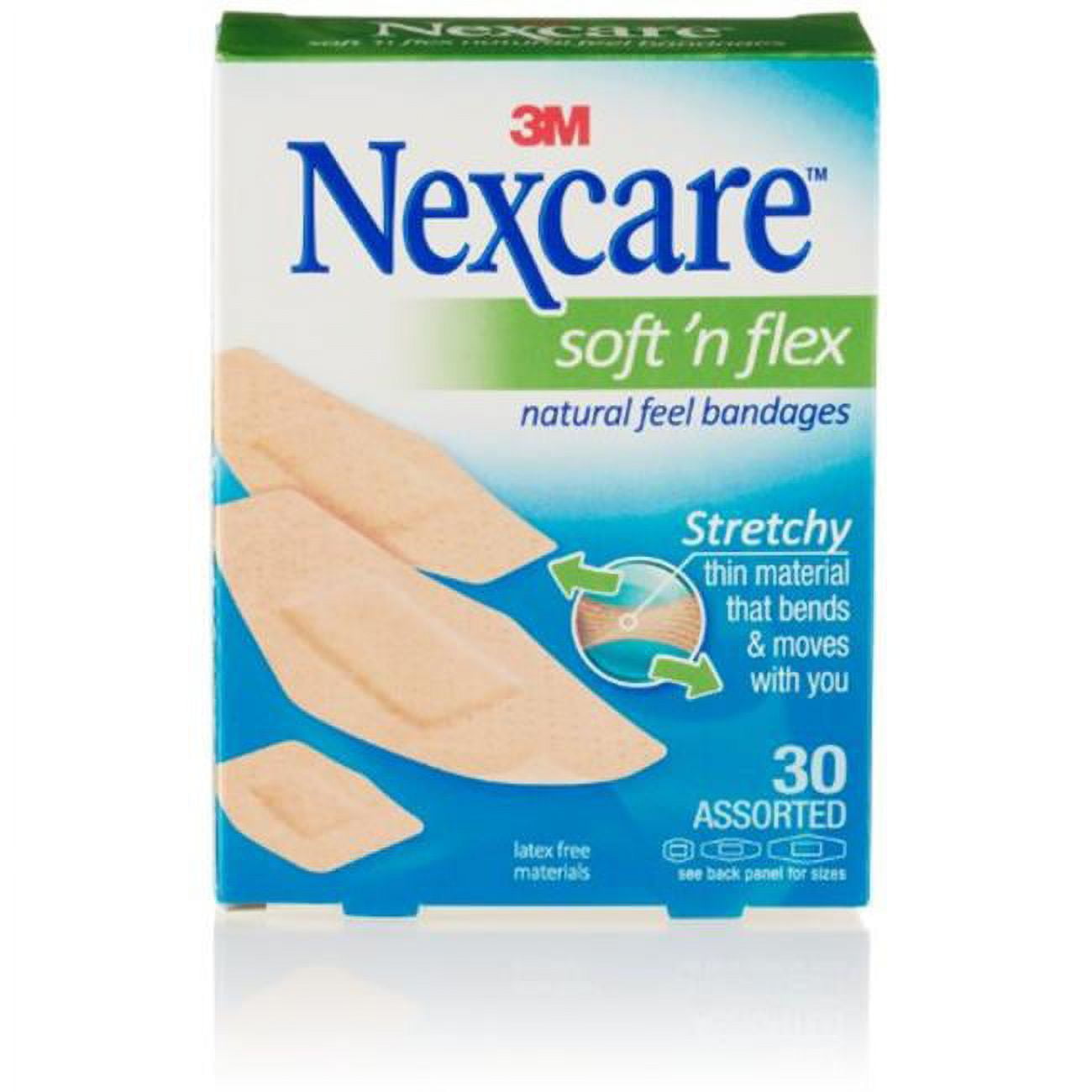 Nexcare Soft 'n Flex Bandages - Assorted Sizes - 0.94" x 1.13" , 1.13" x 3" , 0.88" x 2.25" - 30/Box - 30 Per Box - Tan - Fabric | Bundle of 5