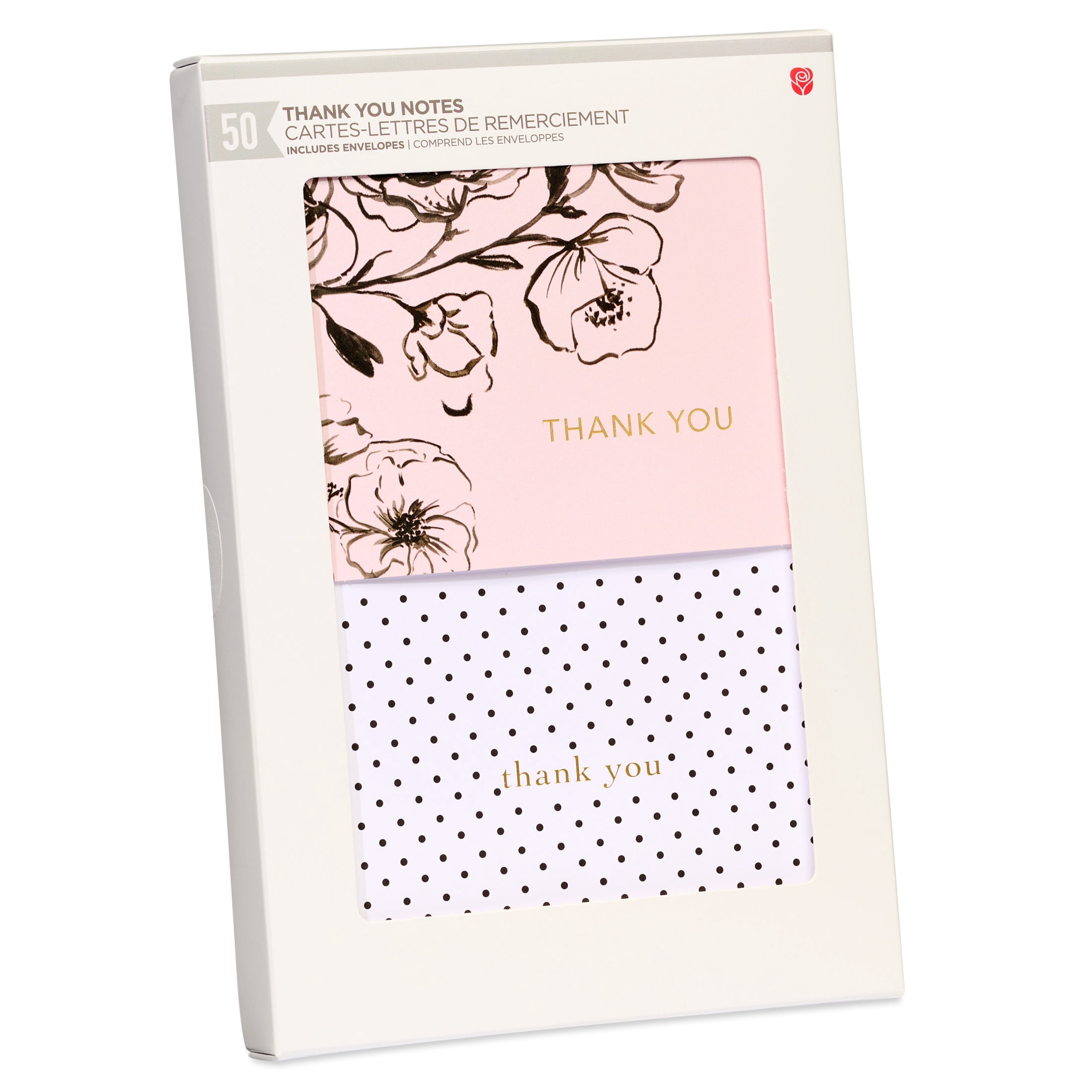 American Greetings Thank You Card Bundle, Dots (2-Designs, 50-Count)