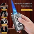 thumbnail image 2 of 5-in-1 Refillable Butane Torch Cigar Lighter with V-Cutter, Punch & Draw Enhancer, Triple Jet Flame, Ideal Gift for Men Who Smoke, 2 of 5