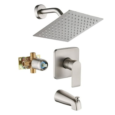 Delta 13/14 Series Shower Trim Kit – 12" Rainfall Shower Head, Handle & Tub Spout In Brushed Nickel (Valve Not Included)