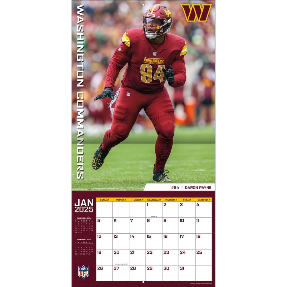 2025 12X12 TEAM WALL CALENDAR, WASHINGTON COMMANDERS