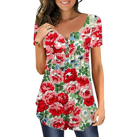 

Simplmasygenix Women Tops Summer Clearance Womens Casual Tops V- Neck Hide Belly Short Sleeve T-Shirts Cute Flowy Tunic Blouses