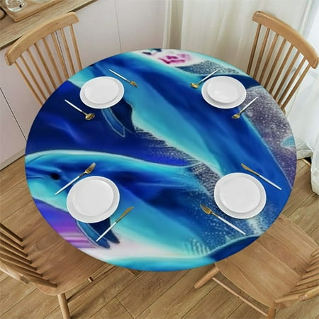 

Sheronv Dolphins Moon Vaporwave Round Table Cover Stain Resistant Washable for Indoor Outdoor Kitchen Dining Wedding Parties 100% Polyester Fiber 54 -58