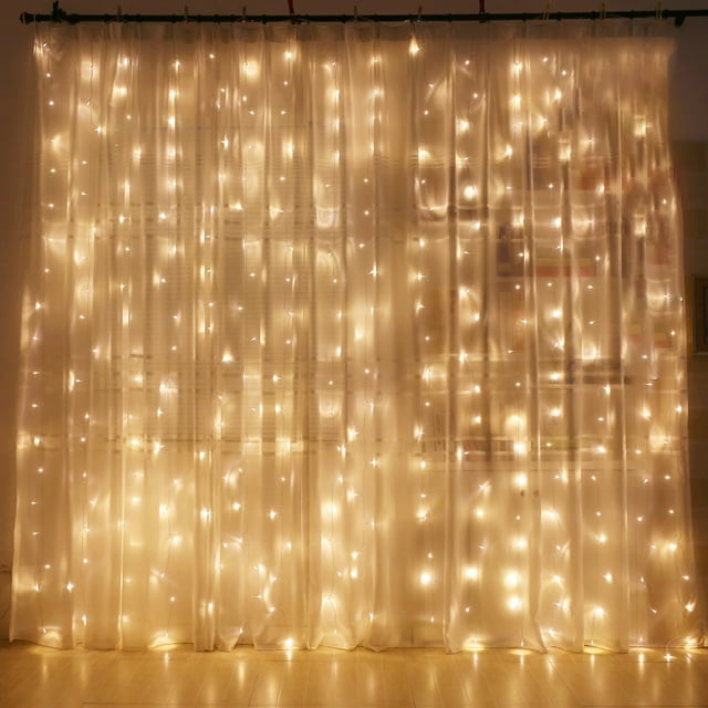 Cortina de luces LED de colores, 3 x 3 m, cadena de luces intermitentes, tira de luces de hielo estrellado, cascada de luces navideñas