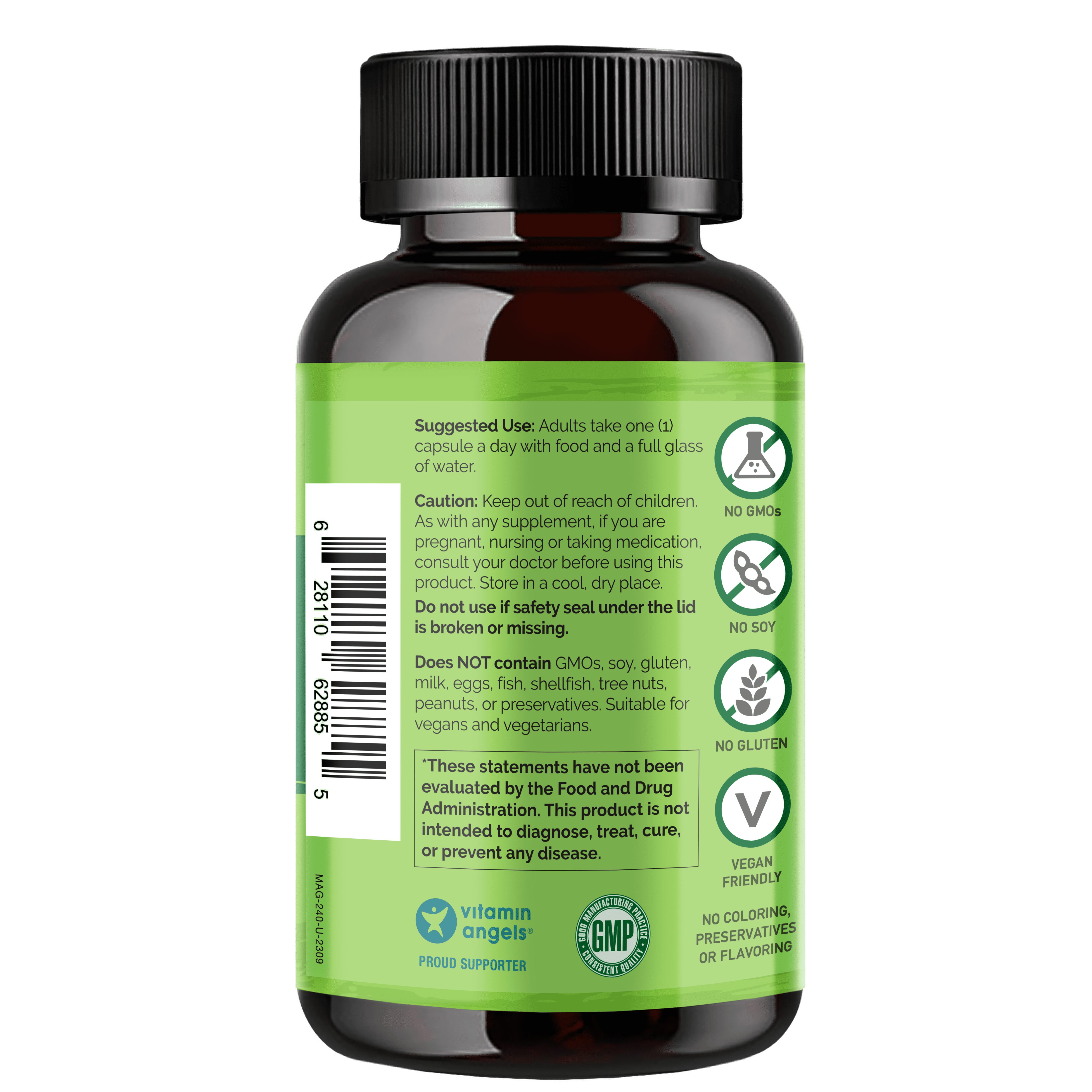 NATURELO Magnesium Glycinate Chelate Complex - 200 mg Magnesium with Organic Vegetables to Support Sleep, Calm, Muscle Cramp & Stress Relief - Gluten Free, Non GMO - 240 Capsules