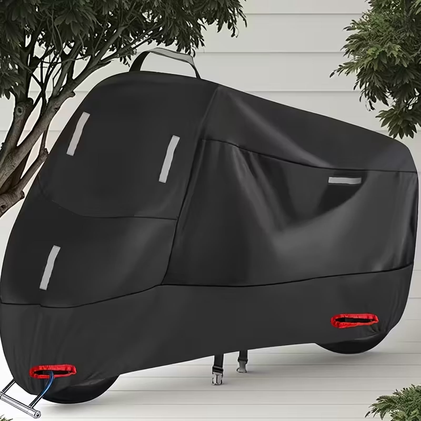 300D Heavy Duty Motorcycle Cover - All Season Waterproof Outdoor Protection with Lock-Holes, Night Reflective & Storage Bag Fits up to Cruiser, Touring, Sportbike, Dirt Bike, Scooter(XXL))