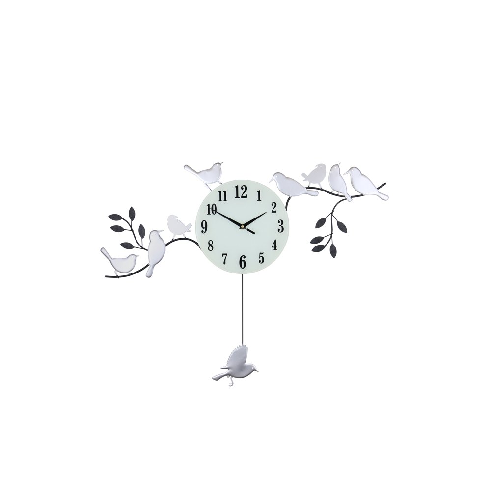 Birds on a Branch Metal Pendulum Wall Clock with Swinging Pendulum