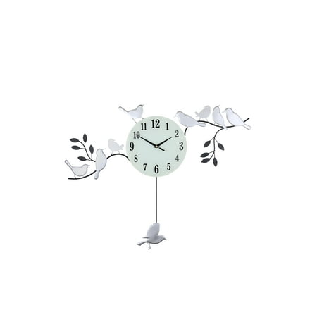 Wall Clocks With Birds Wall Clock With Silver Birds Sitting On Black Branches With White And Black Clock Face 30” x 23” ()