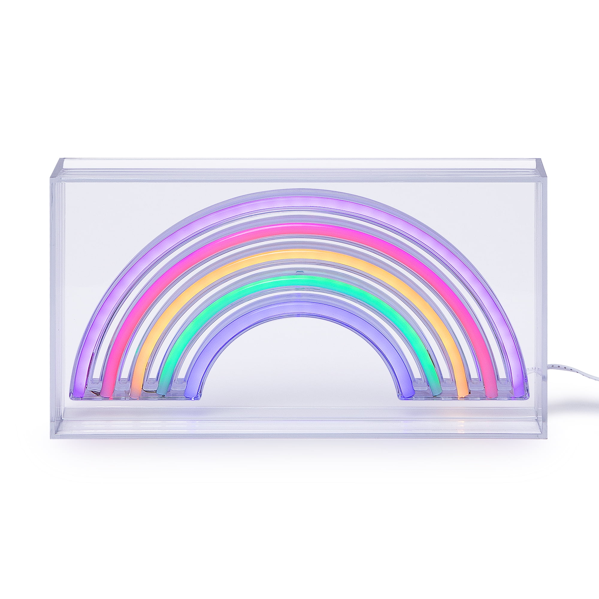BrightSide Rainbow 9" x 5" Multicolor Acrylic LED Neon Box, Decorative, USB-Powered