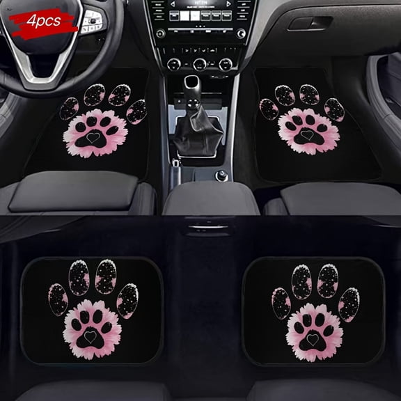 4-Piece Pink Paw Print Car Floor Mats, Universal Fit Auto Floor Liners for Cars Trucks Suvs, Anti-Slip All-Weather Interior Protection, Easy Clean Set