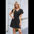 thumbnail image 4 of Vestido Camisero Informal de Verano para Mujer, con Botones y Cuello en V, Mangas Abullonadas Negro L, 4 of 9