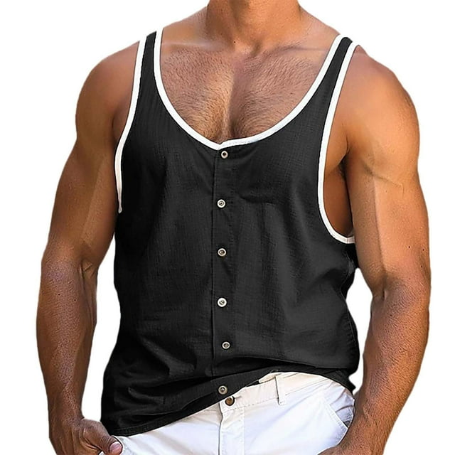 Timegard Débardeurs Hommes Col Rond Bouton Sans Manches Léger Été Décontracté T-Shirts Amples