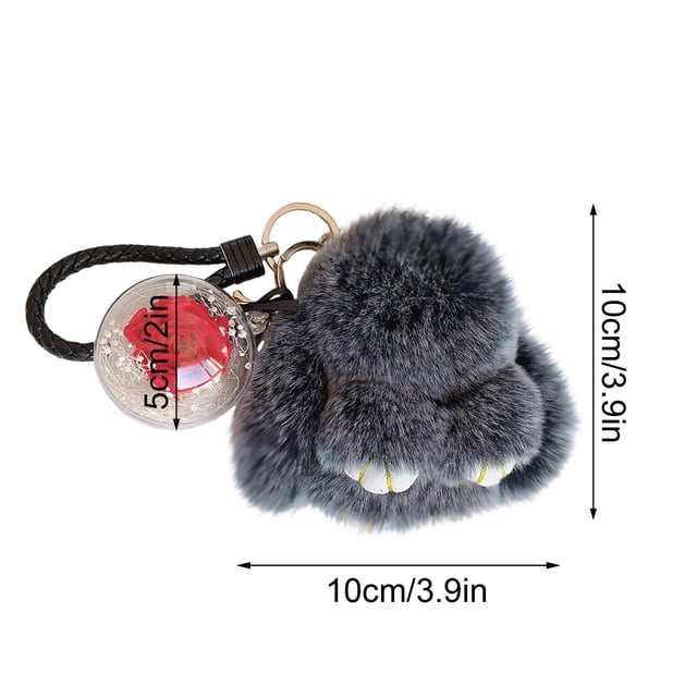 Car Key Chain,New Model Handmades Soft Bunny Pompom Charmss Bunny Car Key Chain Pendant Everlasting Flower Ball