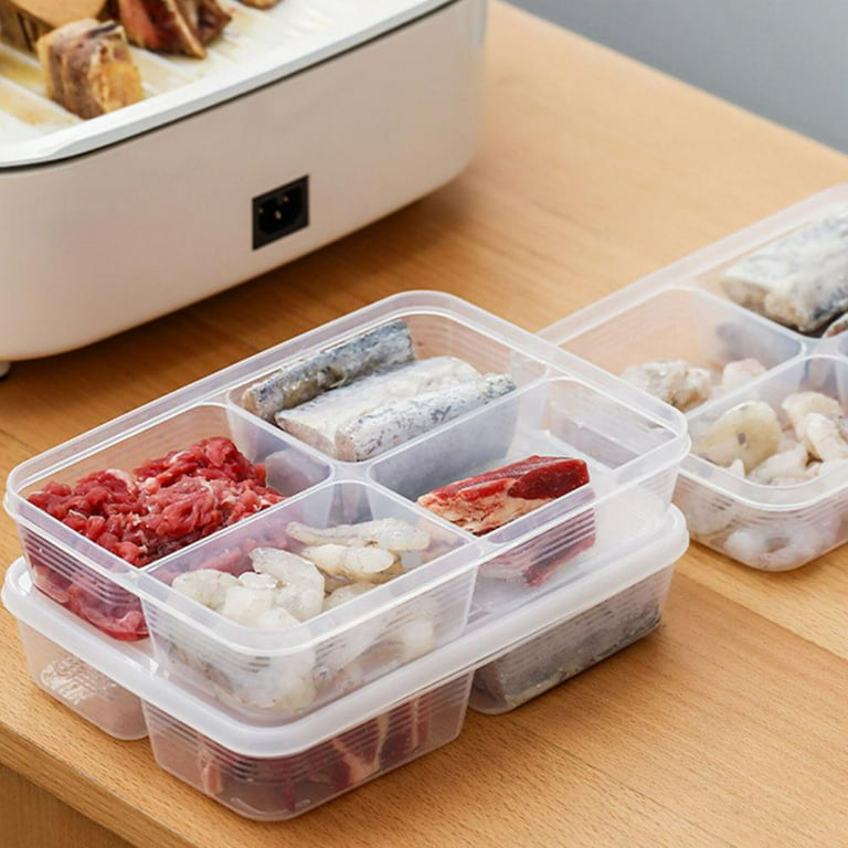 CLEARANCE! 4-Compartment Food Containers for Meats & Vegetable with Lids  Reusable Clear Snack Storage Box Kichen Fresh-Keeping Box 