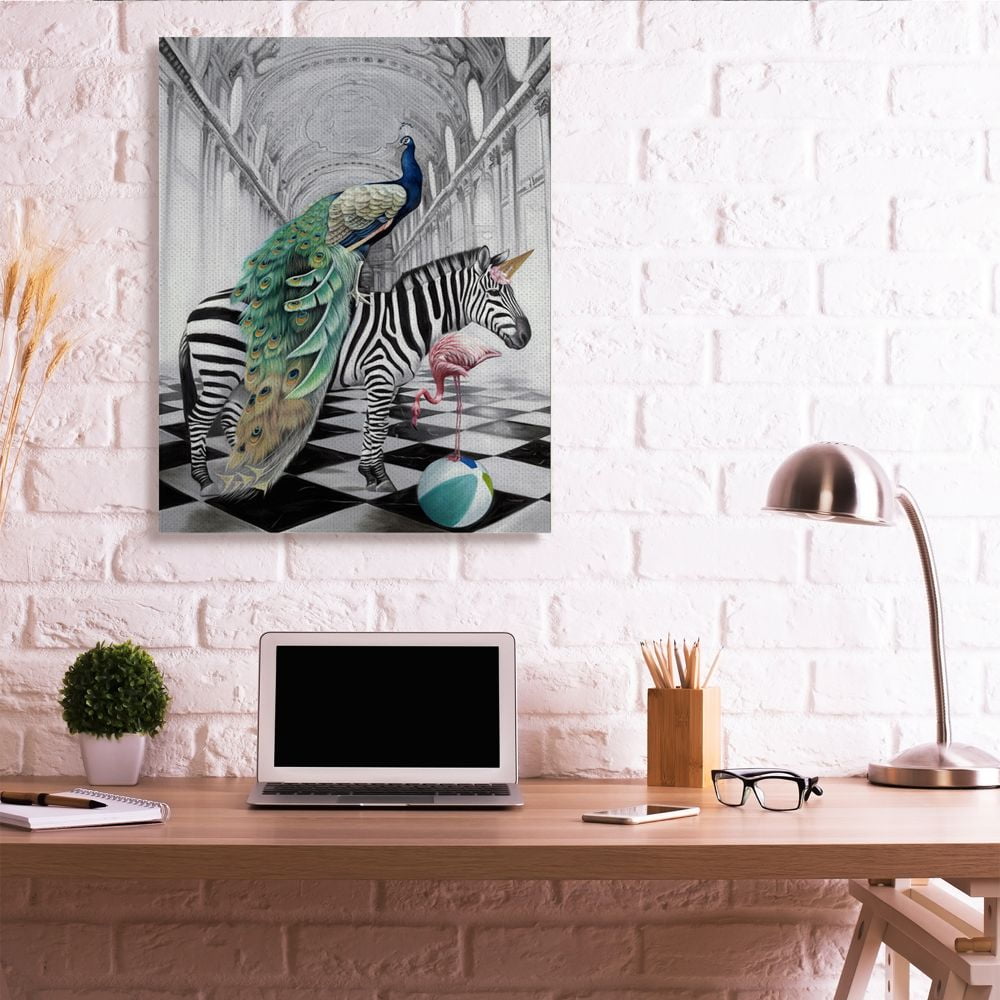 Stupell Industries Safari Animals in Classic Architecture Funny Zebra Birds Canvas Wall Art Design by Urban Road, 36" x 48"