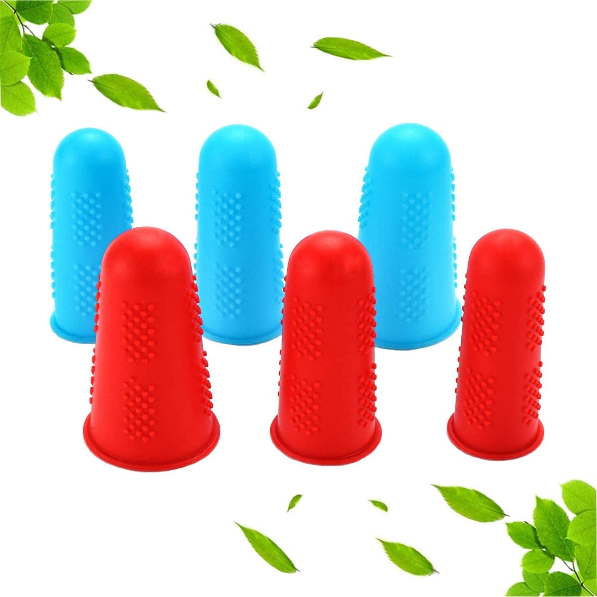 6 PCS Silicone Finger Protectors for Hot Glue Gun, Finger Glove, Finger Guard for Sewing, Finger Cap for Knitting Cutting Wax Adhesives Embroidery Craft Ironing Etc, (blue&red)