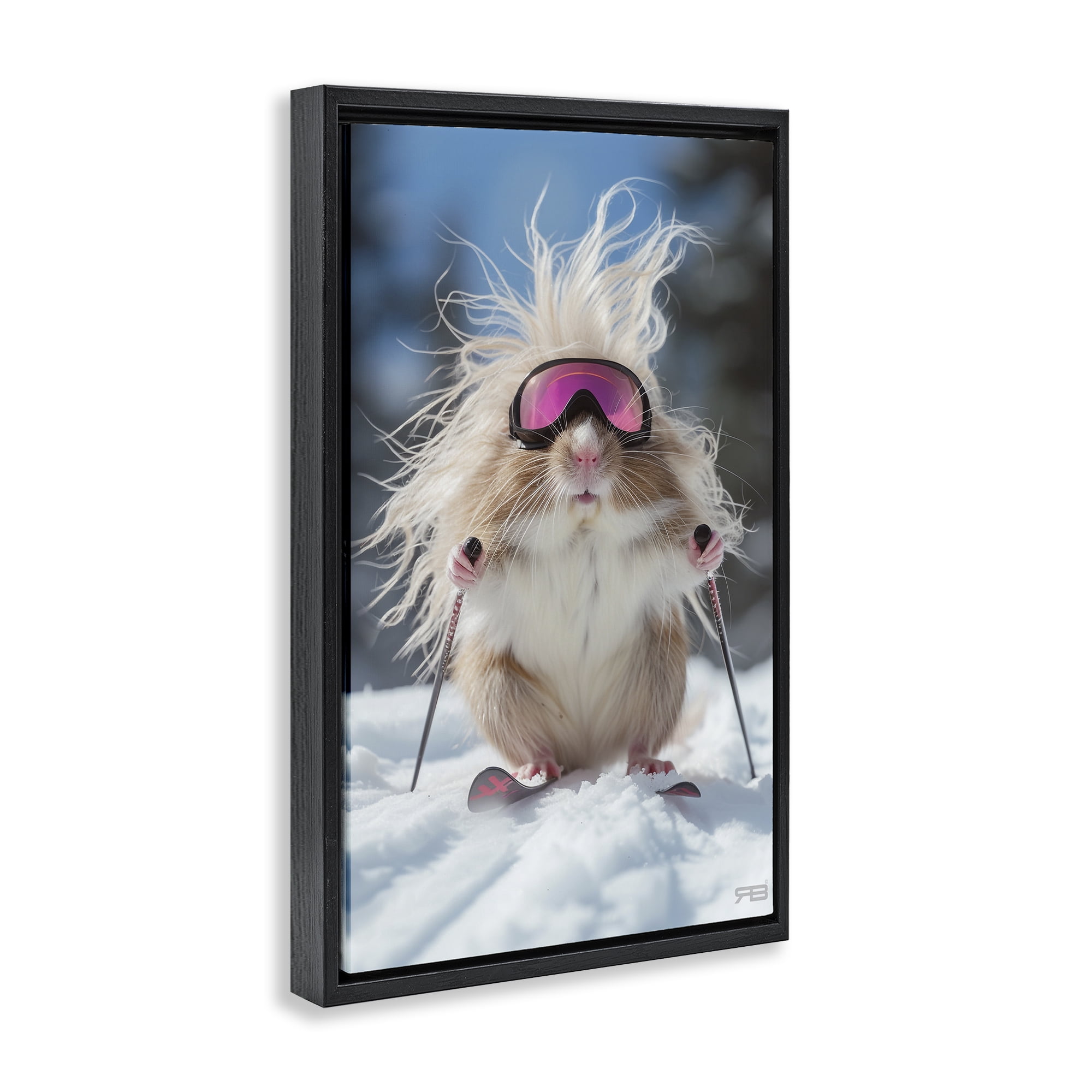 Stupell Industries Skiing Guinea Pig Animals & Insects Painting Black Floater Framed Canvas Art Print Wall Art, 21 x 31