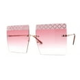 thumbnail image 2 of Rhinestone Argyle Pattern Jewel Rimless Oversize Rectangle Sunglasses Gold Pink, 2 of 4