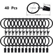 40 PCS Curtain Rings with Clips, Curtains Hooks Drapery Clip with Ring, Perfect for Decor Drapes, Bows, Caps etc, Rings 1.26 Inch I D, Fits up to 1 Inch Curtain Rod, Vintage Black