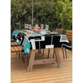 thumbnail image 2 of Teal Blue Black Geometric Outdoor Tablecloth - 60x102 Inch Rectangle Dining Table Cover, Modern Abstract Art Block Waterproof Outdoor Table Cloth with Umbrella Hole & Zipper for Picnic/Patio/Party, 2 of 7
