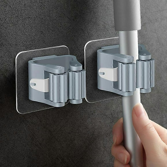 2 Pack Wall Mounted Broom Holder and Broom Holder, Self-Adhesive Wall Mounted Broom Holder, Hanging Broom Holder, No Need Knocking for Kitchen Bathroo