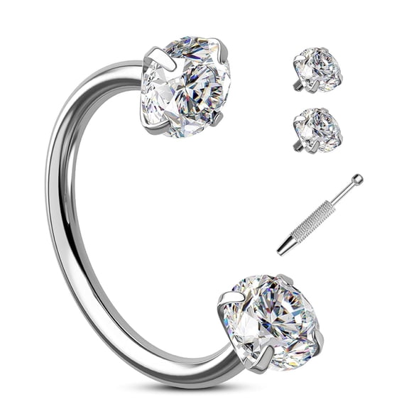 Khlethos 20G Internally Threaded Horseshoe Nose Ring, 316L Surgical Steel with CZ Balls