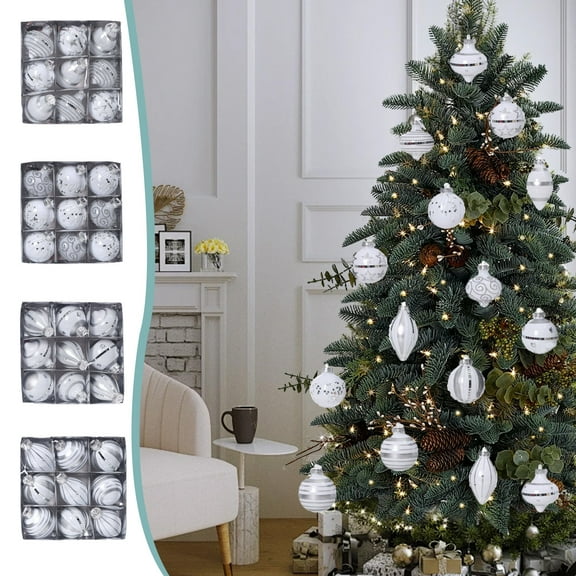 Shatterproof Christmas Ornament Balls Set Plastic Glitter Baubles for Tree Decorations for Home Decor(White),Ccwuwei