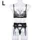 thumbnail image 1 of Conjunto de ropa interior de encaje floral de 3 piezas para mujer, sujetador sexy, bragas, liguero, negro, L kenally XX000052-20, 1 of 7