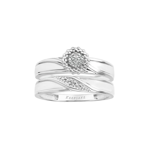 Diamond-Accent 10KT White Gold Diamond Cluster "Tranquility" Women's Bridal Set by Keepsake