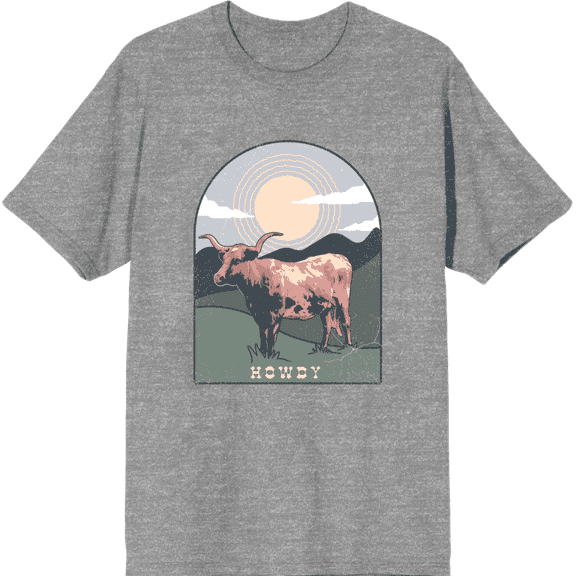 Western Cow Howdy Adult Short Sleeve Tee-Medium-Heather Gray