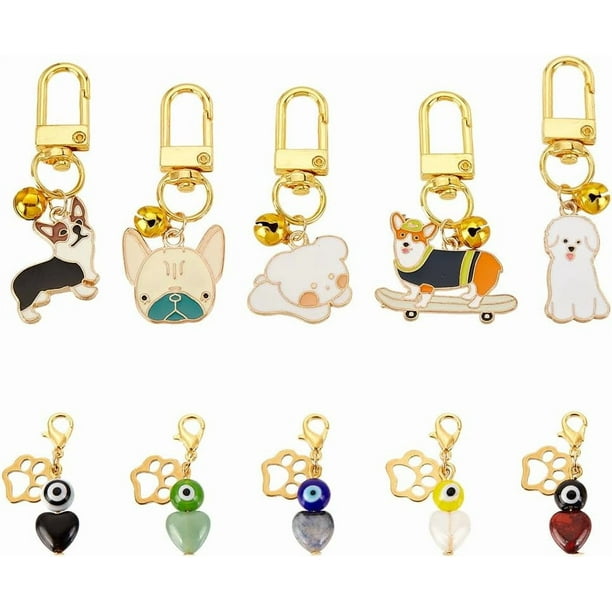 20 llaveros esmaltados para perro, 2 estilos, de aleación, con cascabeles y cierres giratorios, colgantes para collar de pata de perro.