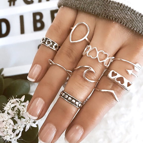 Latrodar Women Bohemian Vintage Stack Rings Above Knuckle Blue Rings Set MultiUp to 50% Off