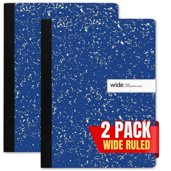 1InTheOffice Composition Notebook Wide Ruled, Wide Ruled Notebook, Marble Notebook, 7 1/2" x 9 3/4", 100 Sheets/Pack, Blue, 2 Pack