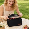 thumbnail image 3 of Lunch Bag, Plain Color Zippered Handheld Insulated Thermal Cooler D Style Bento Box for Work Office Picnic Travel Outdoor Lightweight Durable Food Container 5.91x9.84x7.48in Black, 3 of 4