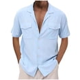 thumbnail image 3 of SGFCWSX Men's Cotton Linen Short Sleeve Camp Collar Shirt Casual Button Down Shirt with Dual Chest Pockets Light Blue Size XL, 3 of 9