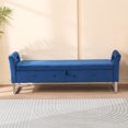 thumbnail image 4 of Newest 67.91" Wide Velvet Storage Bench with Armrests, Upholstered Soft Bench for Living Room & Entryway,Navy, 4 of 10