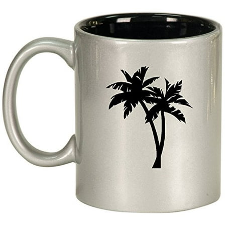 Ceramic Coffee Tea Mug Cup Palm Trees (Silver)