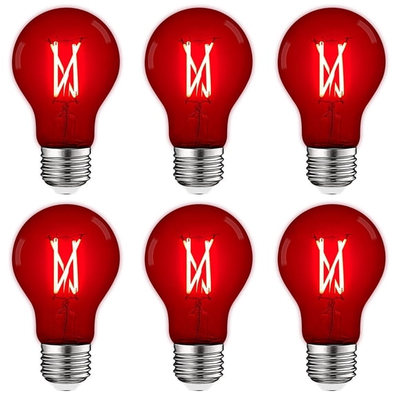 Luxrite A19 Edison LED Red Light Bulbs 4.5W=60W E26 Base Indoor Outdoor Decoration Party Holiday Lighting 6 Pack