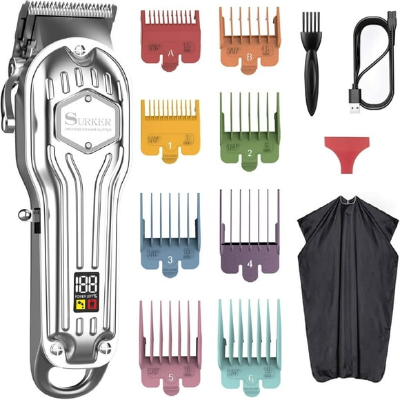 SURKER Cortapelos para hombre, cortapelos inalámbrico, Kit de corte de pelo profesional para hombres, pantalla LED recargable