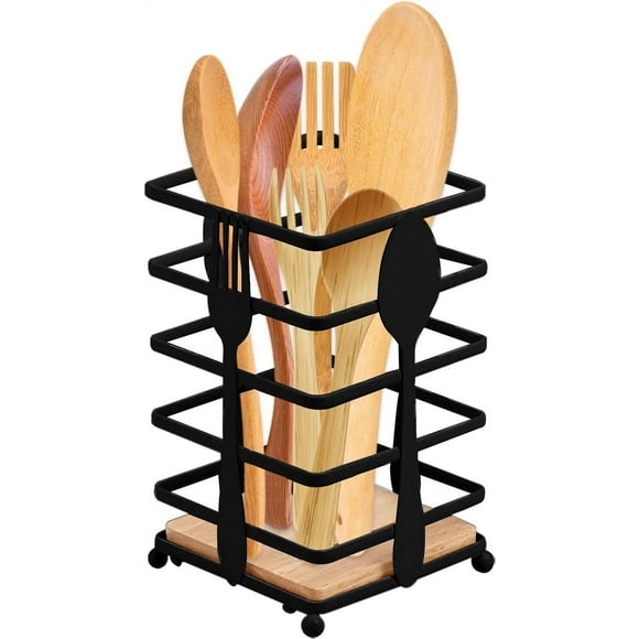 Porte-ustensiles, Porte-Ustensiles de Cuisine, Support Carré pour Ustensiles de Cuisine, Noir