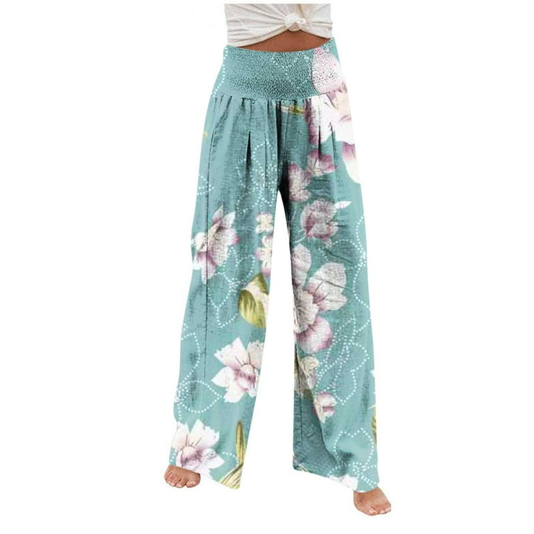 【新品未開封】piping color roomwear （ladies） Plus Size Wide Leg Pants for Women Smocked High Waist Lounge